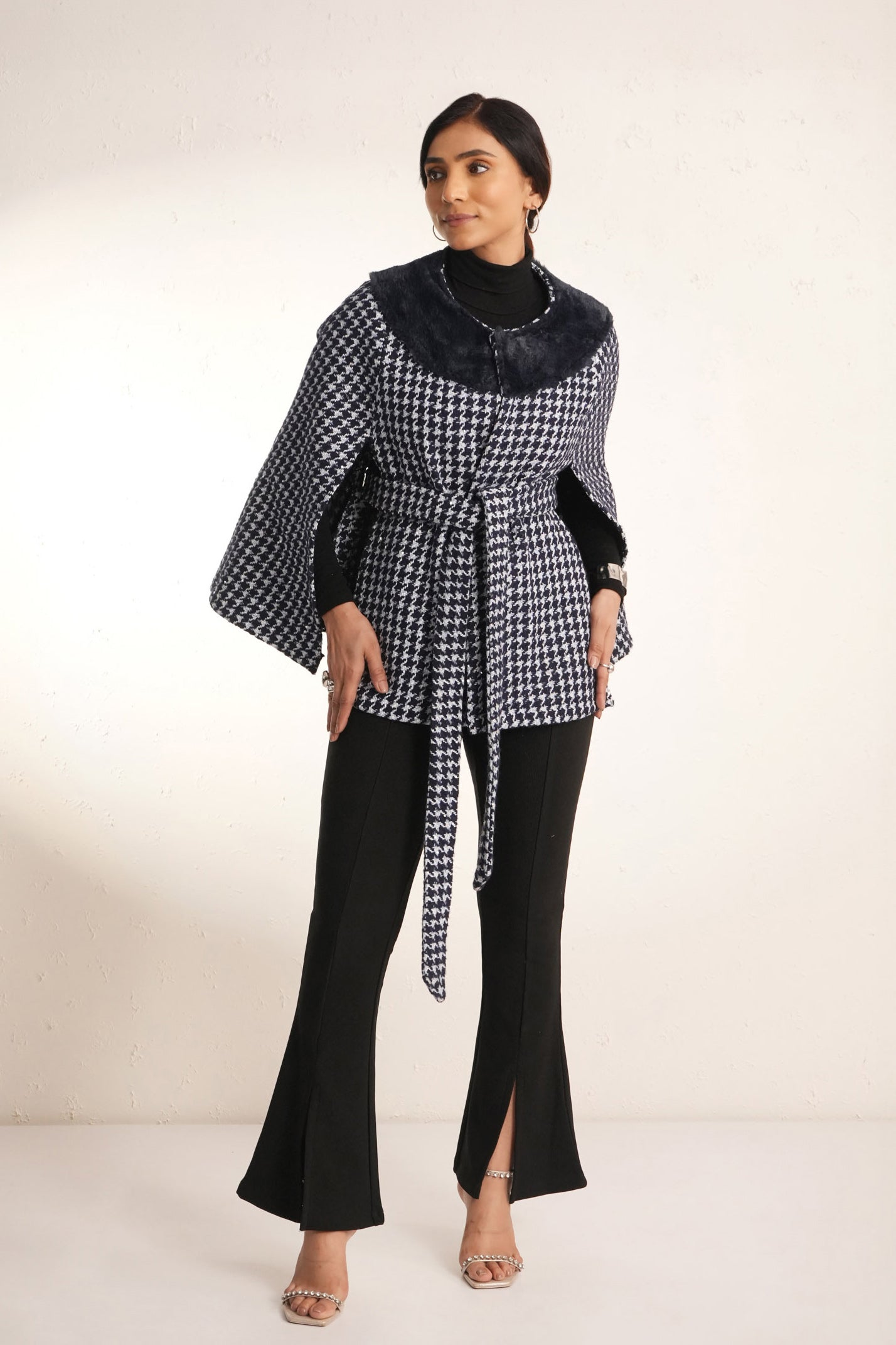Adeline Houndstooth Wrap Cape