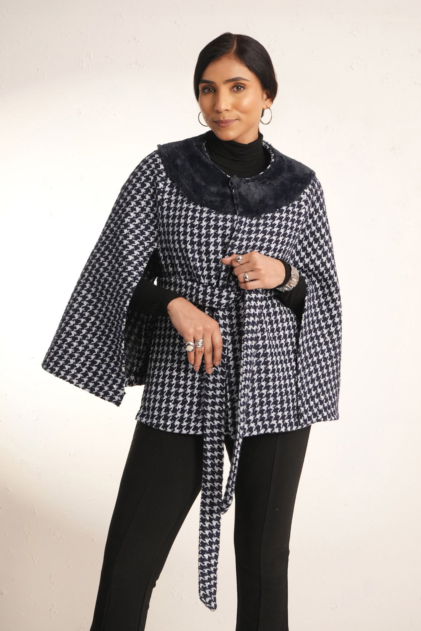 Adeline Houndstooth Wrap Cape