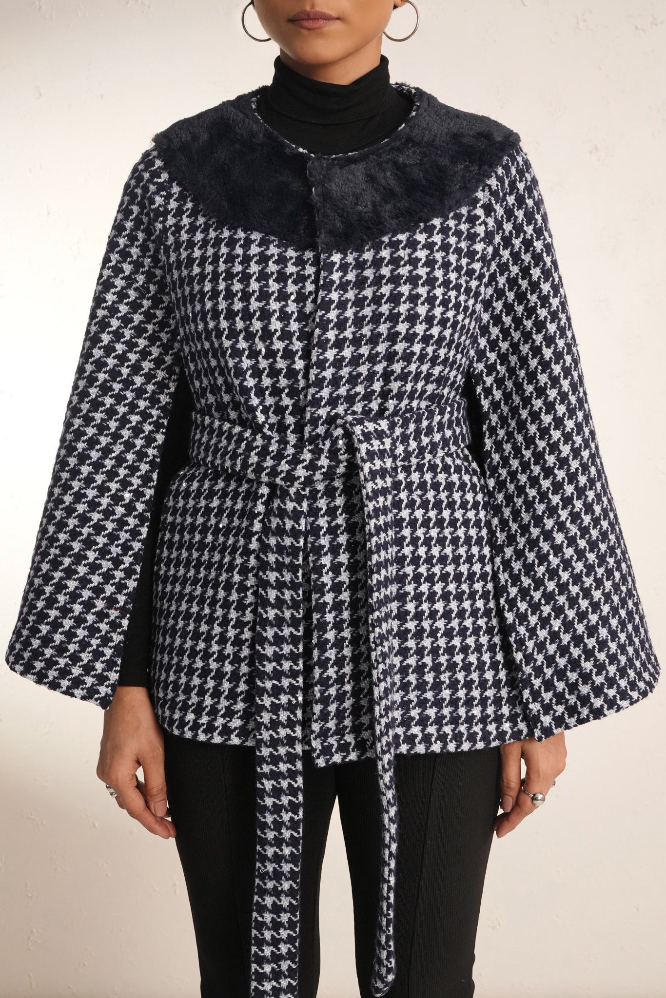 Adeline Houndstooth Wrap Cape