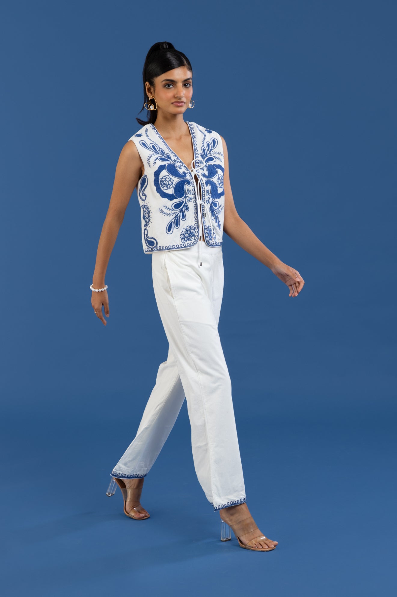 Indigo Border Embroidered Pants