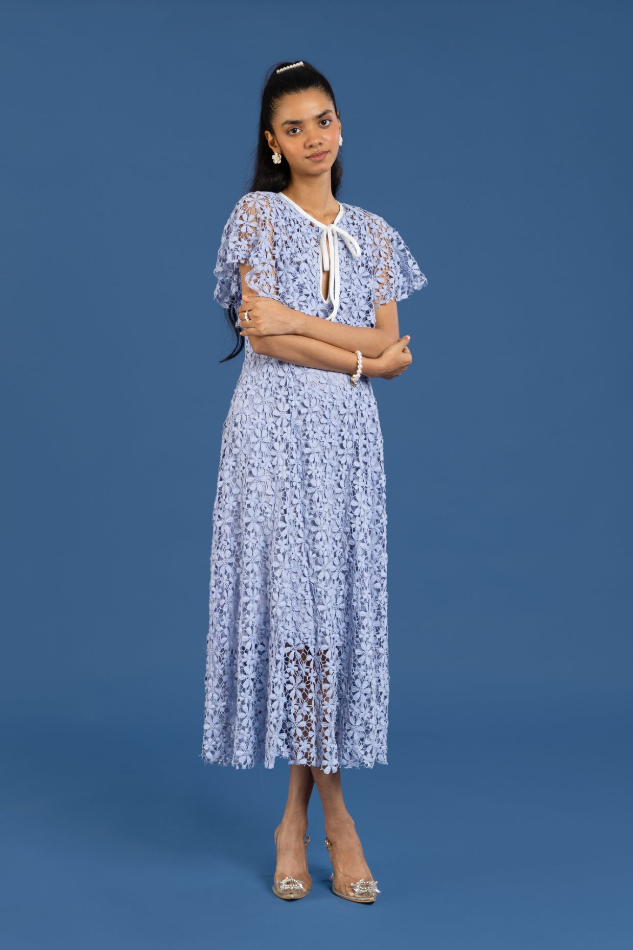 Ice Bloom Lace Midi Dress