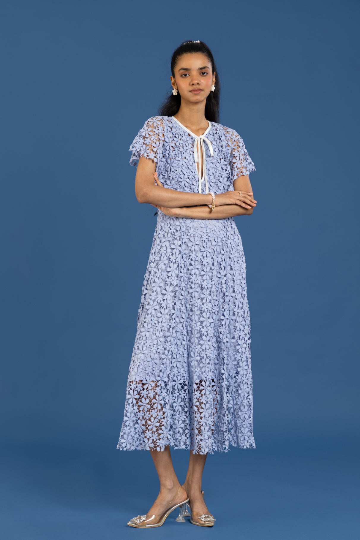 Ice Bloom Lace Midi Dress