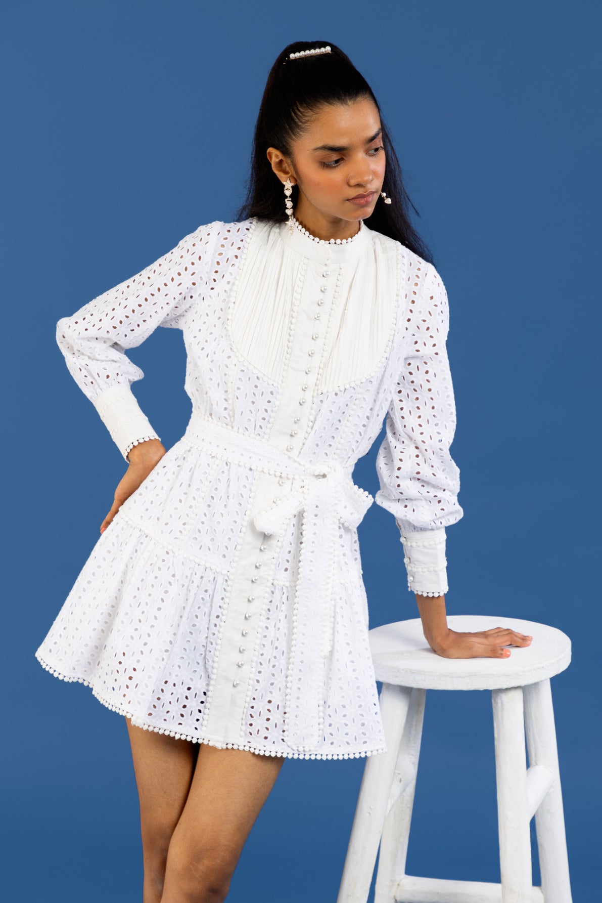 Pearl Broderie Mini Dress