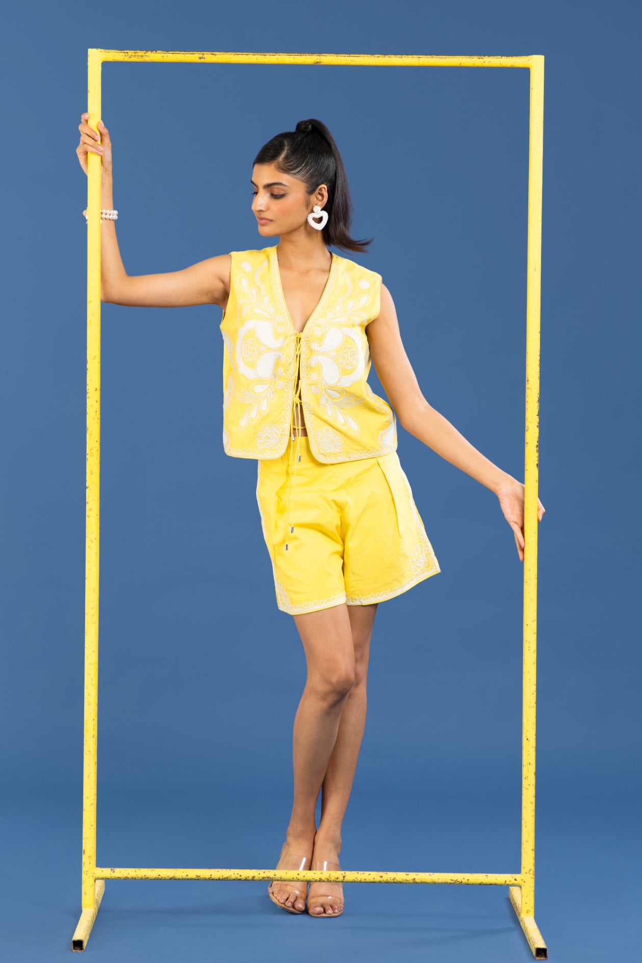 Citrus Bloom Embroidered Tie-Top